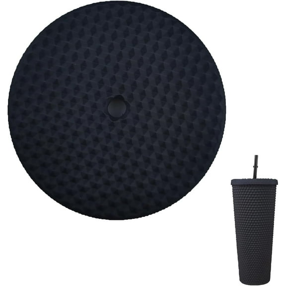 Rizulfey 24/16 oz Matte Studded Tumbler Replacement Lid, Compatible for Studded Diamond Grid Venti Cold Drink Cup Lid, Black
