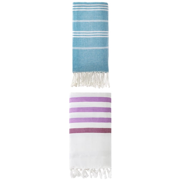 Unique Bargains 2-Pack Sand-Free Beach Towels Purple/Blue 71"x40"/71"x35"