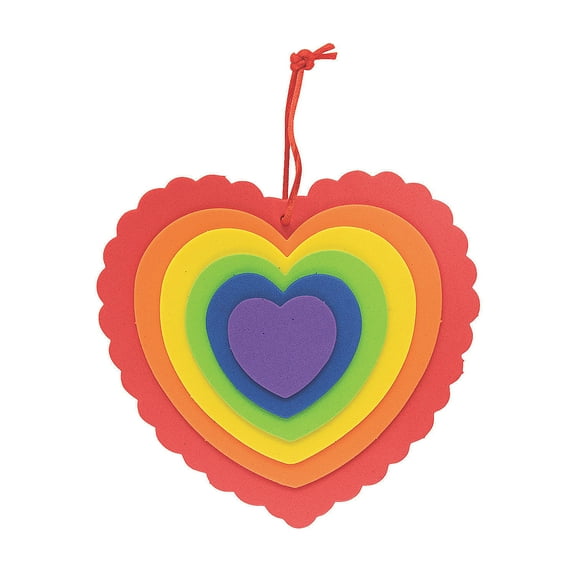Layered Rainbow Heart Ornament Craft Kit, Makes 12, Craft Kits, Party Supplies, 12 Pieces