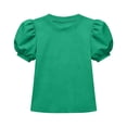 thumbnail image 6 of Girls Cute Puff Short Sleeve Shirts Kids Summer Casual Crewneck Solid Color Blouse Tops 2026 Fashion Tunic Tees 5-15Y, 6 of 6