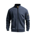 thumbnail image 6 of Felirenzacia Men's Zipper Outwear Coat, Casual Solid Color Kangaroo Pockets Full Zip Up Hoodie Jacket, Navy,S, 6 of 8