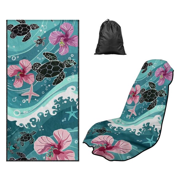 FOR U DESIGNS Turtle Hibiscus Sea Wave Print Automotive Seat Covers Multifunctional Car Towels, Yoga Mat Towel, Washable Universal Fit Seat Protector for Front Seats