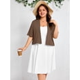 thumbnail image 2 of SHOWMALL Womens Plus Cropped Cardigan Open Front Shrug for Dresses Lightweight Bolero for Summer Coffee 3X, 2 of 8