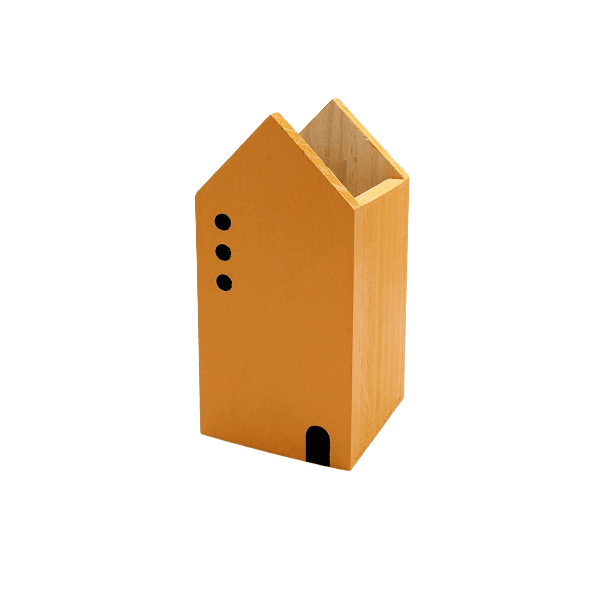 Wooden pencil holder pen container, wooden house shaped pen cup desk