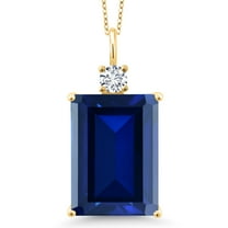 Gem Stone King 18K Yellow Gold Plated Silver Blue Created Sapphire and White Lab Grown Diamond Pendant Necklace for Women (17.77 Cttw, Emerald Cut 18X13MM, With 18 inch Silver Chain)