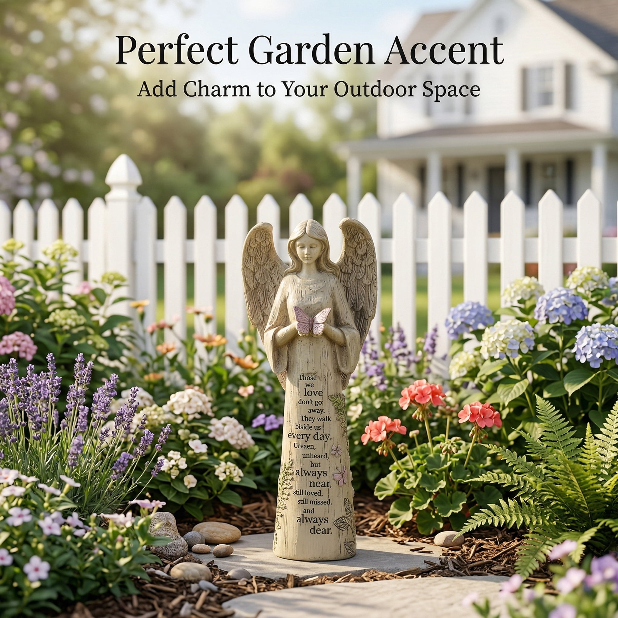 Resin Garden Statue Standing Angel with Butterfly Garden Statuary for Outdoor Garden Decor