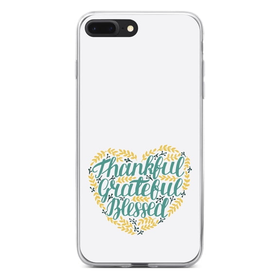 DistinctInk Clear Shockproof Hybrid Case for iPhone 7 PLUS / 8 PLUS (5.5" Screen) - TPU Bumper, Acrylic Back, Tempered Glass Screen Protector - Thankful / Grateful / Blessed - Heart Flowers