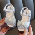 thumbnail image 4 of XIMIN Girls Open-Toe Sandals Rhinestone Bow Adjustable Buckle Strap Soft Upper Non-Slip Rubber Sole Cute Summer Beach Party Sandals (Beige, 2-2.5 Years), 4 of 6