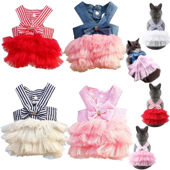 4-Pack Small Animal Dress for Rabbits Guinea Pigs Ferrets Tutu Skirt Bunny Costume for Festive Events Holiday Birthday Party Daily Use Photo Shoots