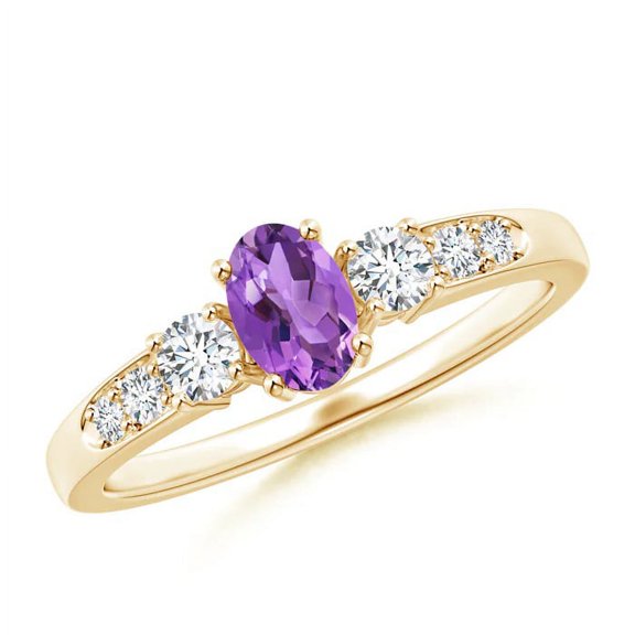 Three Stone 0.60 Ctw Amethyst 925 Silver Yellow Plated Women Wedding Ring