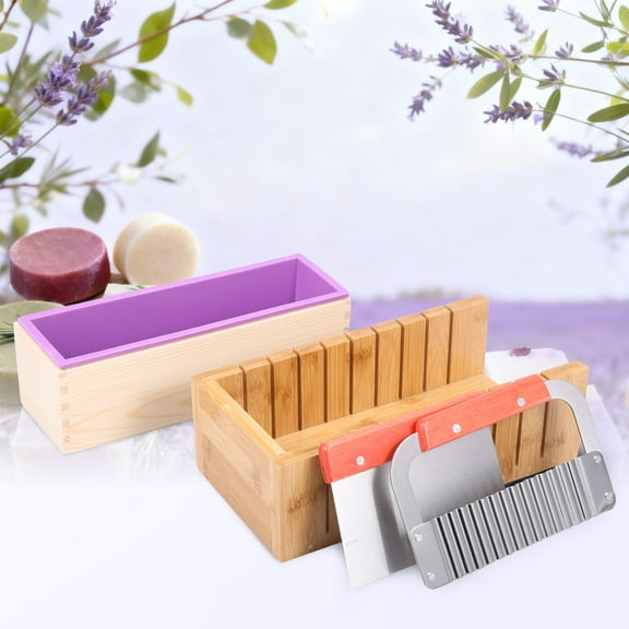 Soap Mold for soap Making, Soap Making kit - 47 oz Silicone Loaf soap Mold Set with Rectangular Wood Box & Bamboo Cutter Measuring Box, 5 Scraper for Soaps Making