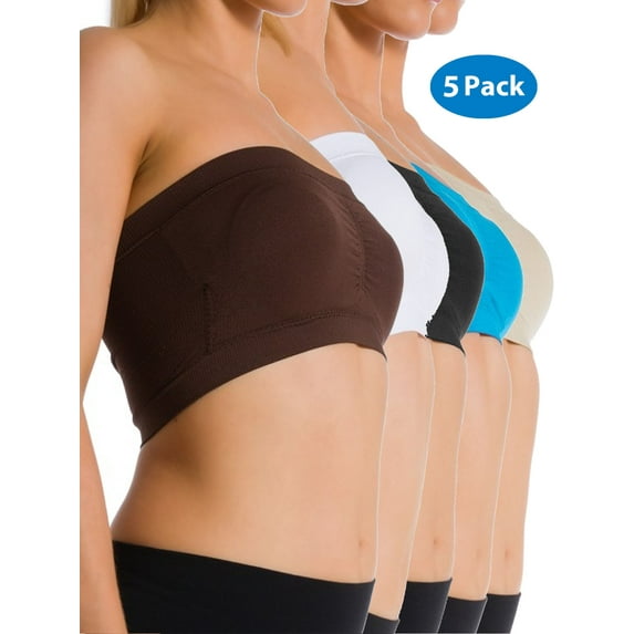 5-PACK Stretch Sports Bra Wire Free Bandeau With Removable Pads Yoga