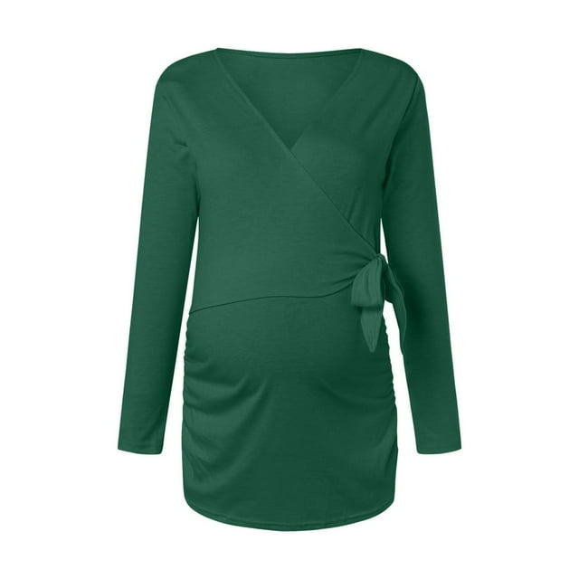 T-shirt de Maternité pour Femmes à Ourlet Régulier, Décontracté, Manches Longues, Col Rond, Basique, Allaitement, Haut, Ceinture, Allaitement