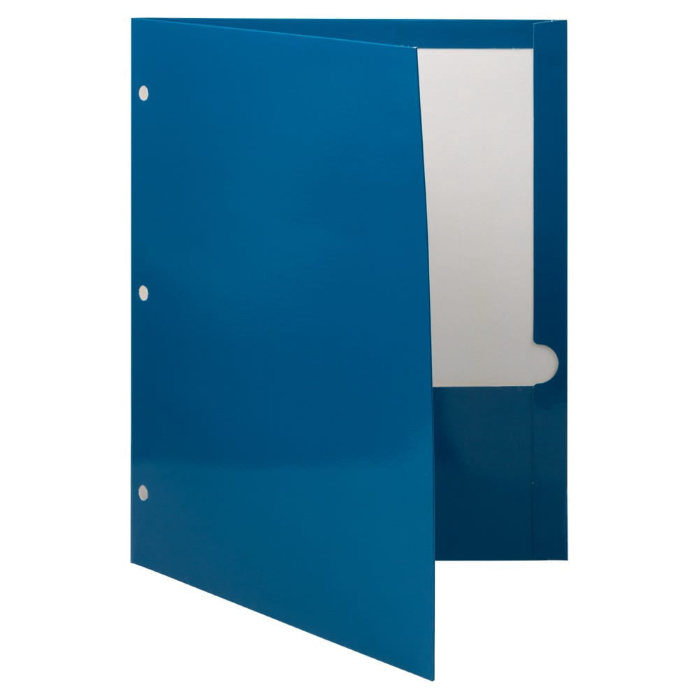 JAM Paper Laminated Two Pocket Glossy 3 Hole Punch School Folders, Blue, 3/Pack