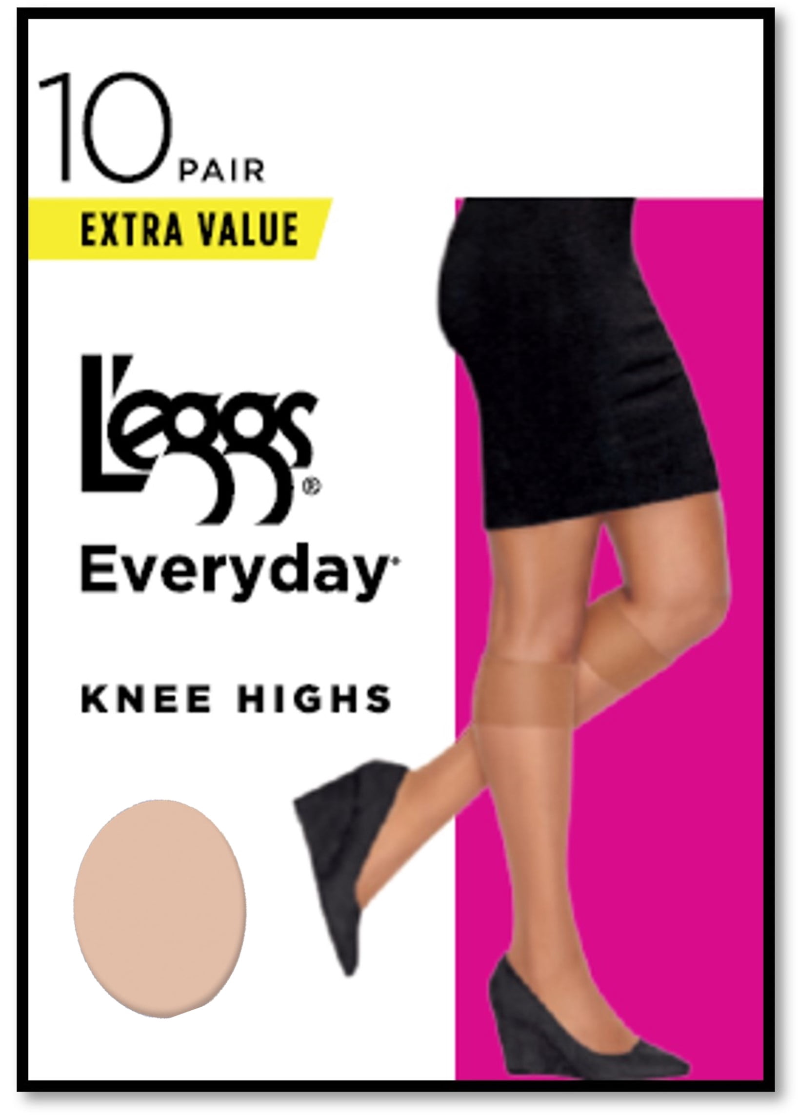 L'eggs Everyday Women's Nylon Knee Highs Stockings Reinforced Toe, 10 Pack