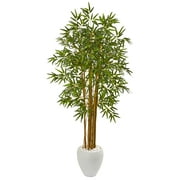Nearly Natural 65in. Multi Bambusa Bamboo Artificial Tree in White Planter, Green