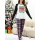 thumbnail image 1 of Conjunto de pijama de 2 piezas con estampado navideño para mujer, blusa de manga larga raglán + pantalones a cuadros, ropa de dormir, ropa de estar por casa, nueva moda 2023, 1 of 5