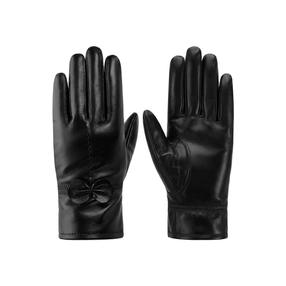 LAVA Winter Gloves PU Leather Gloves For Women, Warm Thermal Windproof Gloves With Wool Lining , Black