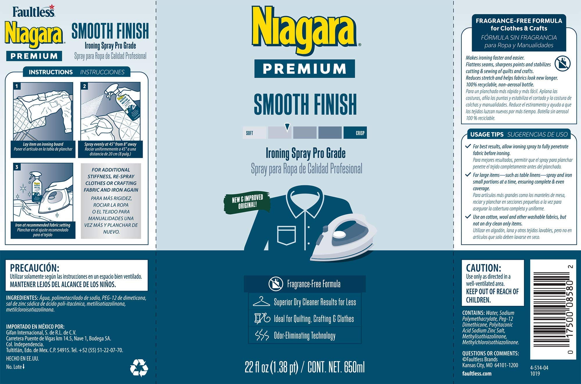 Niagara Spray Starch Trigger Pump Liquid Starch for Ironing, Reduces Ironing Time, 22 Ounce, 2 Count