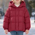 thumbnail image 3 of DJDLJWCJ Girls Down Puffer Jacket Winter Warm Hooded Coat Solid Color Thickened Full Zip Coats Red Size 3T, 3 of 6