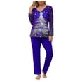 thumbnail image 1 of Sriper Lounge Sets for Women Family Christmas Pajama Cotton Long Sleeve Tops Tree Printed Comfy V-Neck Shirt Soild Color High Waisted Long Pants Ladies Loungewear Homewear Pjs Matching Clothes, 1 of 3