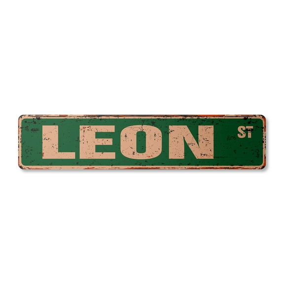 LEON Vintage Plastic Street Sign Childrens Name Room Sign | Indoor/Outdoor | 36" Wide