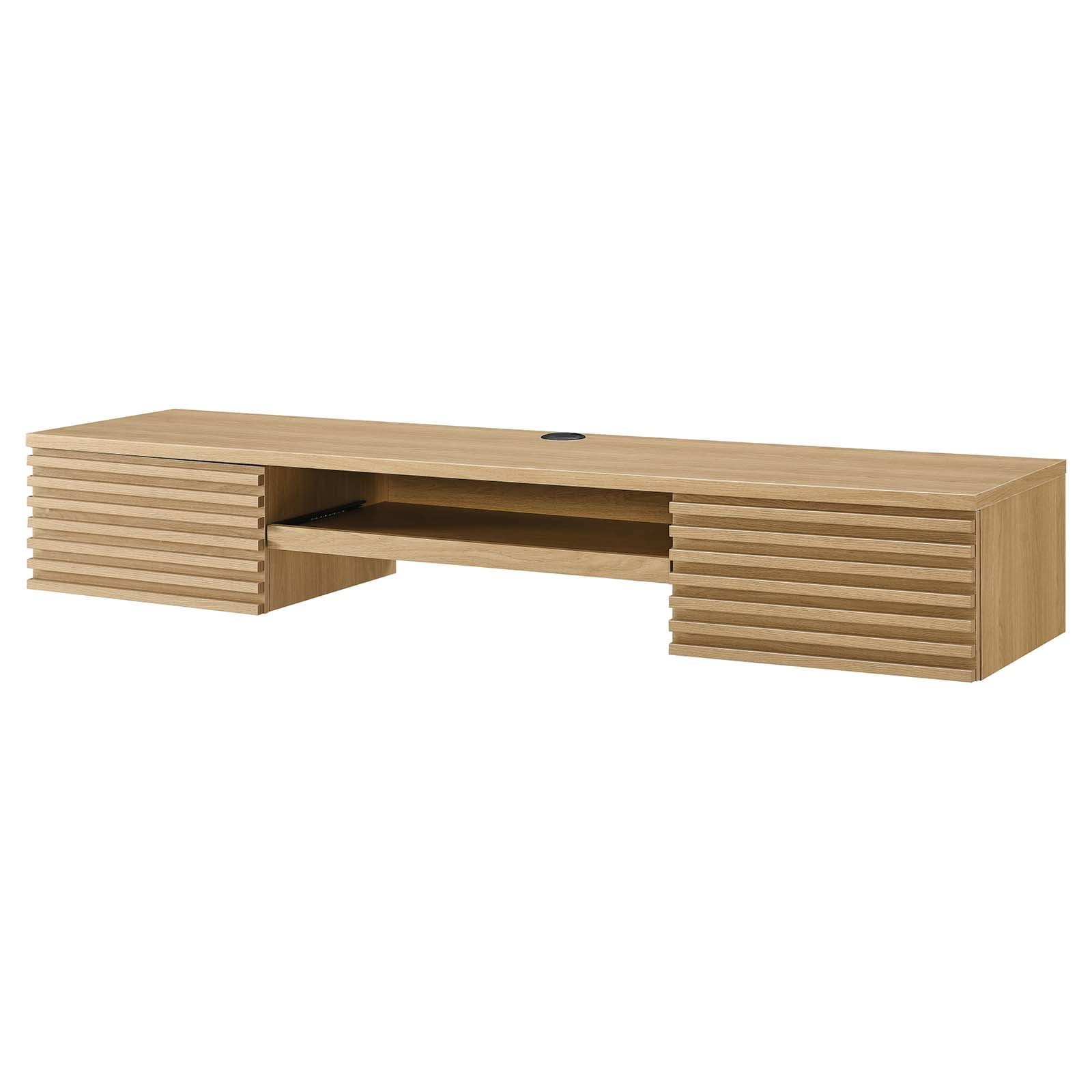 60" Oak Wall-Mounted Desk with Drawer and Keyboard Tray