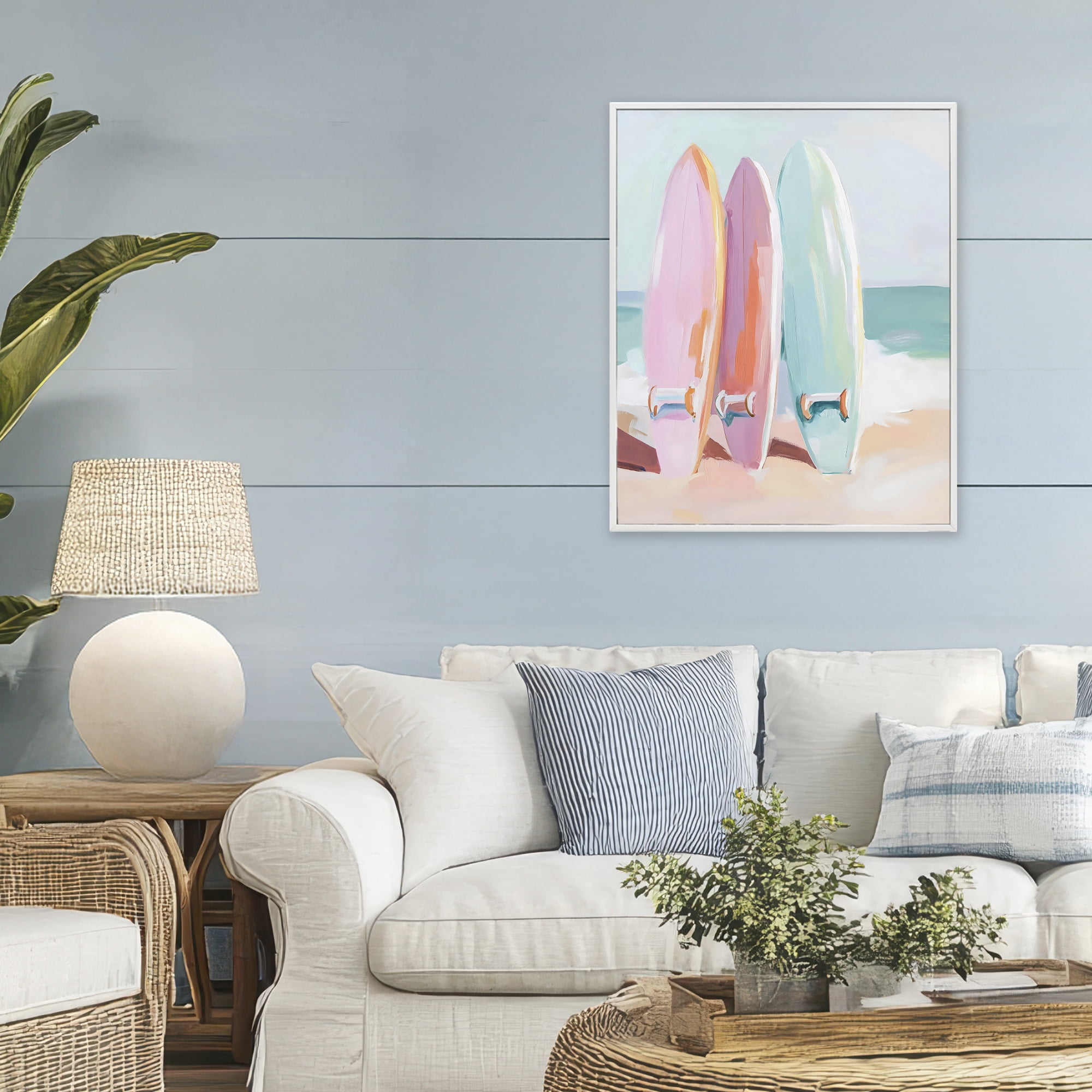 Stupell Industries Pastel Surfboards on Sandy Beach White Framed Giclee Art, design by The Prints Vibe