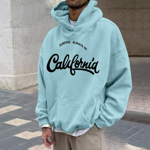 Man's Dropped Shoulder Hoodie Long Sleeve Trendy 3D Print Sweatshirt Loose Fit Pullover (XL, Sky Blue)