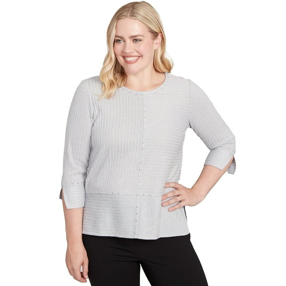 Alfred Dunner Womens Heat Set Embellished Solid Knit Top
