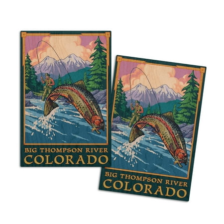 

Big Thompson River Colorado Angler Fly Fishing Scene (4x6 Birch Wood Postcards 2-Pack Stationary Rustic Home Wall Decor)