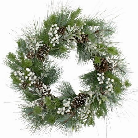 30 in. Berry & Pinecone Artificial Christmas Wreath, Glittered White - Unlit
