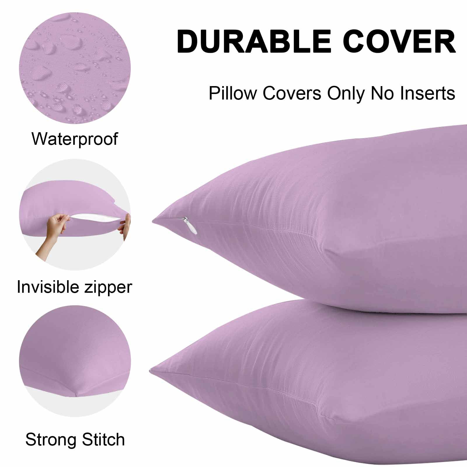 Outdoor Waterproof Throw Pillow Covers Set of 2 Lavender Decorative Pillowcases Lumbar Outdoor Pillows Cushion Case 20x12 Inch Solid Purple Color Patio Pillows for Couch Sofa Bed Garden
