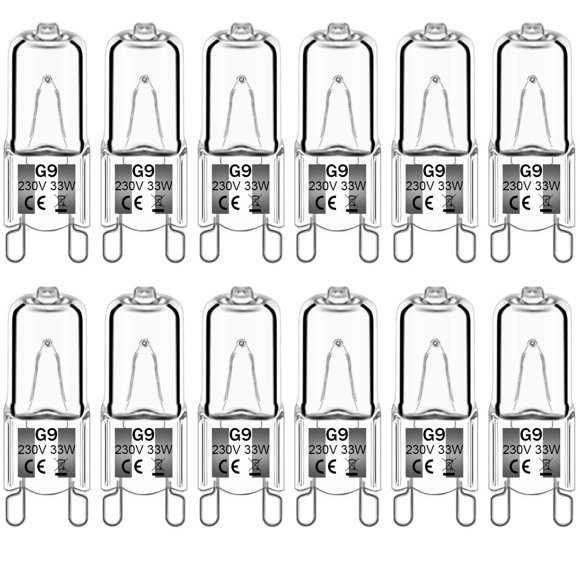 12-pack g9 halogen lamps warm white clear capsule dimmable 33w 230v
