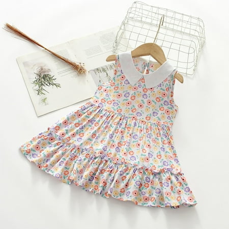 

Lovskoo Toddler Girls Casual Sleeveless Dress Doll Collar Floral Print Ruffles Fashion Flutter Sleeve Dress for 3-4 Years Multicolor