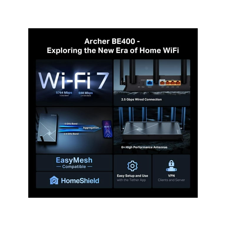 TP Link Archer BE400 - BE6500 Dual-Band Wi-Fi 7 Router
