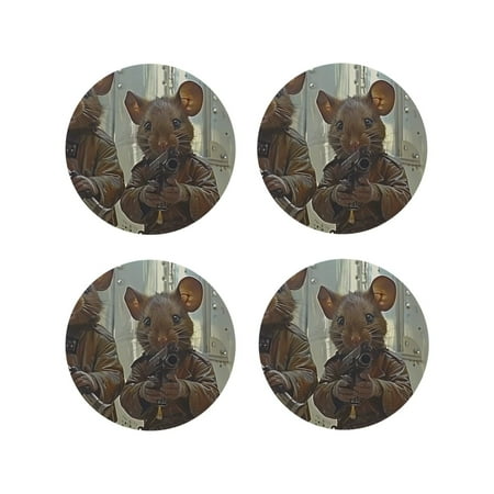 

Fuzoiu Steampunk Space Mice Warriors Print Leather Coasters Set Drink Coasters Set of 4 for Tabletop Protection Durable PVC Coasters Home Décor and Housewarming Gift-Round Shape