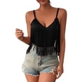 thumbnail image 3 of XFeng Womens Western Cowgirl Fringe Top - Country Concert Outfits Festival Tassel Hem Boho Rodeo Camisole Rave Tank Shirt,Black,M, 3 of 6