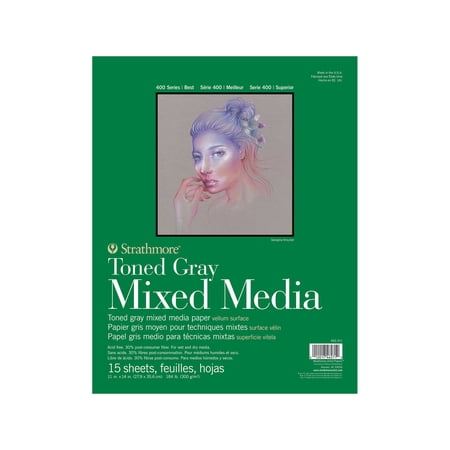 Strathmore Toned Mixed Media Paper Pad, 400 Series, 11in x 14in, 15 Sheets, Gray