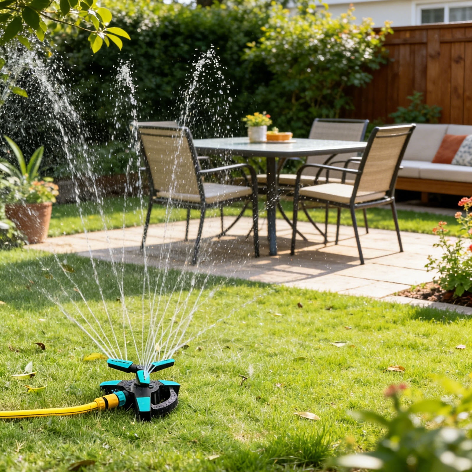 360° Rotating Lawn Sprinkler for Yard Large Area Coverage, 2026 New Garden Watering Sprinkler with Adjustable Spray Patterns, Automatic Irrigation System for Lawn Kids Play Scene