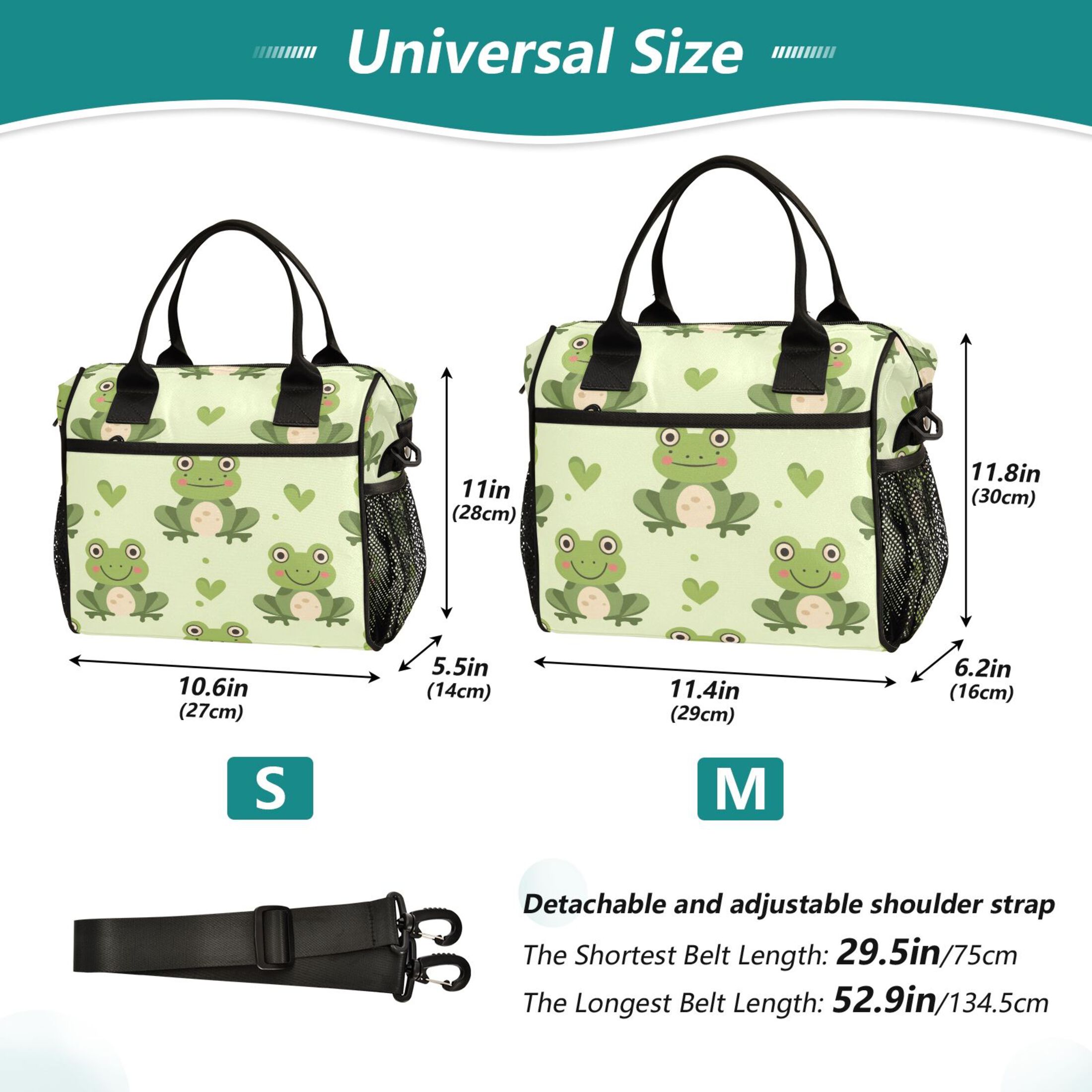ALAZA Cartoon Cute Frog Insulated Lunch Bag Reusable Tote Box Adjustable Shoulder Strap for Work Picnic