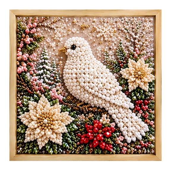 Christmas DIY Pearl Art Kit, 7.87in White Bird Diamond Painting Decor Figurine Xmas Decoration for Holiday Party Home Wall Decor