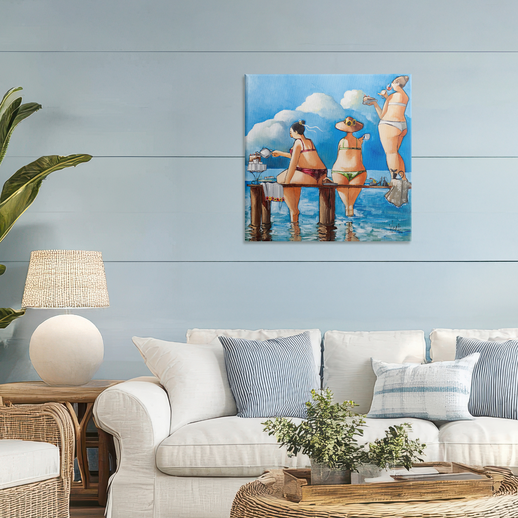 Tea Break On The Jetty Canvas Wall Art, design by Ronald West