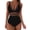 Black, variant on Women's One Piece Swimsuit Retro High Cut Solid Color Mesh Insert Push Up Padded Bathing Suit Beach Vacation Swimwear, Green XL