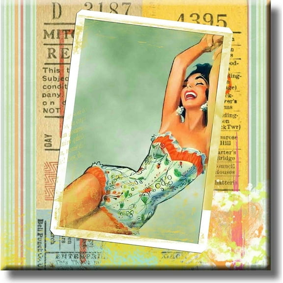Retro Vintage Pin Up Woman Picture on Stretched Canvas, Wall Art Décor, Ready to Hang