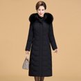 thumbnail image 5 of Ropa de madre Abrigo largo de invierno cálido con capucha y cuello de piel Parkas por encima de la rodilla para mujer, 5 of 5