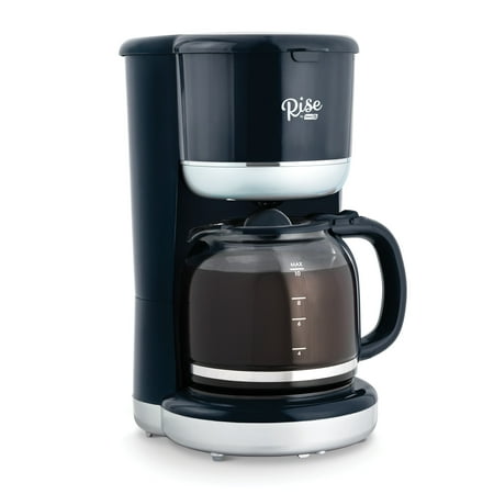 Rise By Dash Drip Coffee Maker, Reusable Mesh Filter Basket, Glass Carafe, 10 Cups - Black