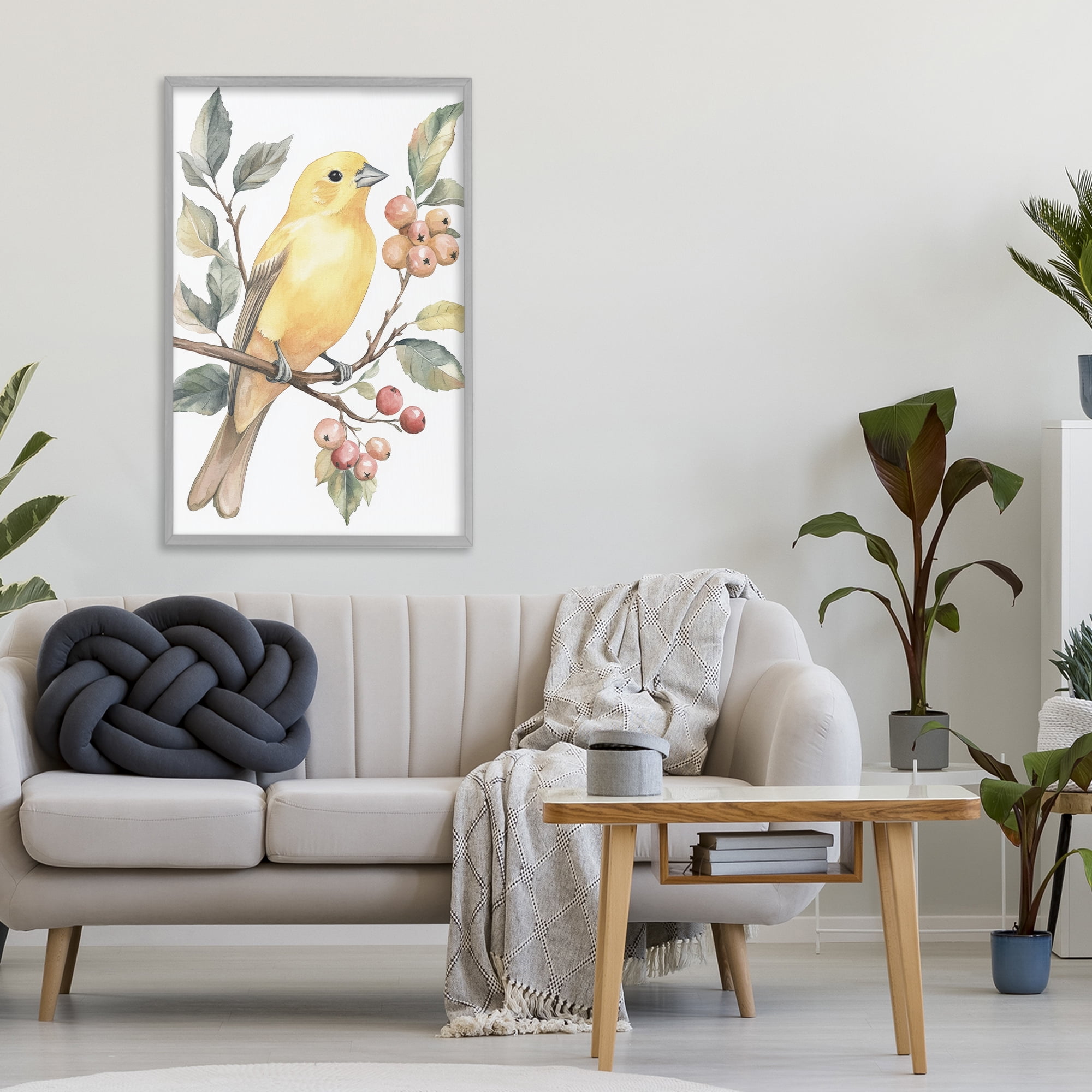 Stupell Industries Sun Lit Bird on Branch Gray Framed Giclee Art, design by Petal Prints Design