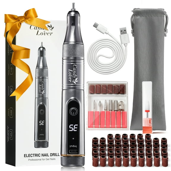 Candy Lover 35000 RPM Nail Drill, Cordless Electric Nail Drill Kit, Professional Rechargeable Nail File Manicure Pedicure Kit, Portable Efile Set