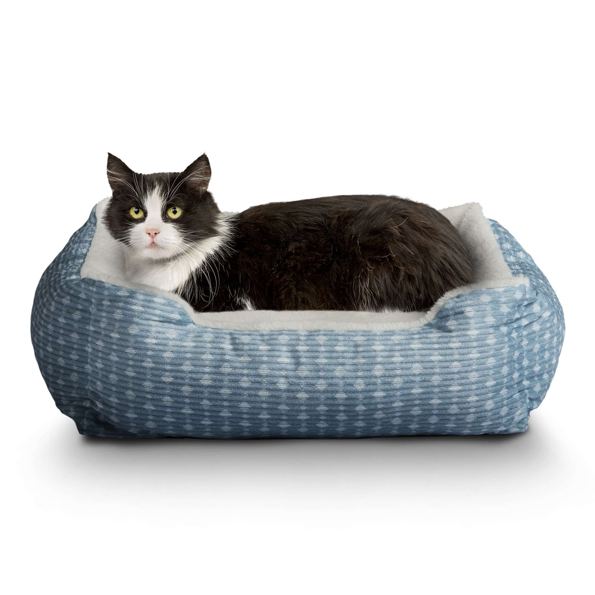 Vibrant Life Dog Bed, Cat Bed, Puppy Bed, Plush Cuddle Bed for Small Breeds, 19" x 15", Blue and White